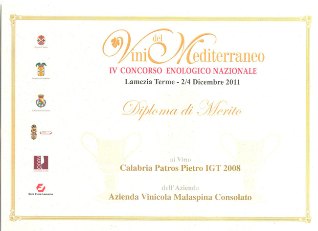 Vini del Mediterraneo diploma merito Patros Pietro 2008